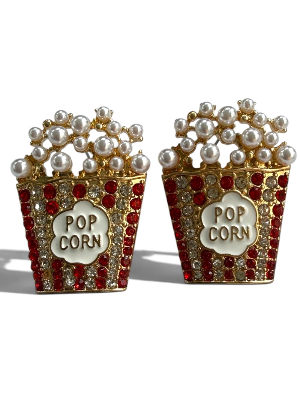 Popcorn Crystal & Pearl Statement Earrings - Red, Gold